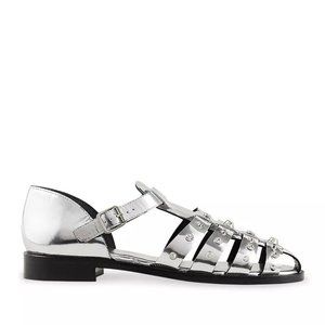 NEW Sandro Size 40 Womens Olyma Studded Metallic Caged Fisherman Sandals, Silver